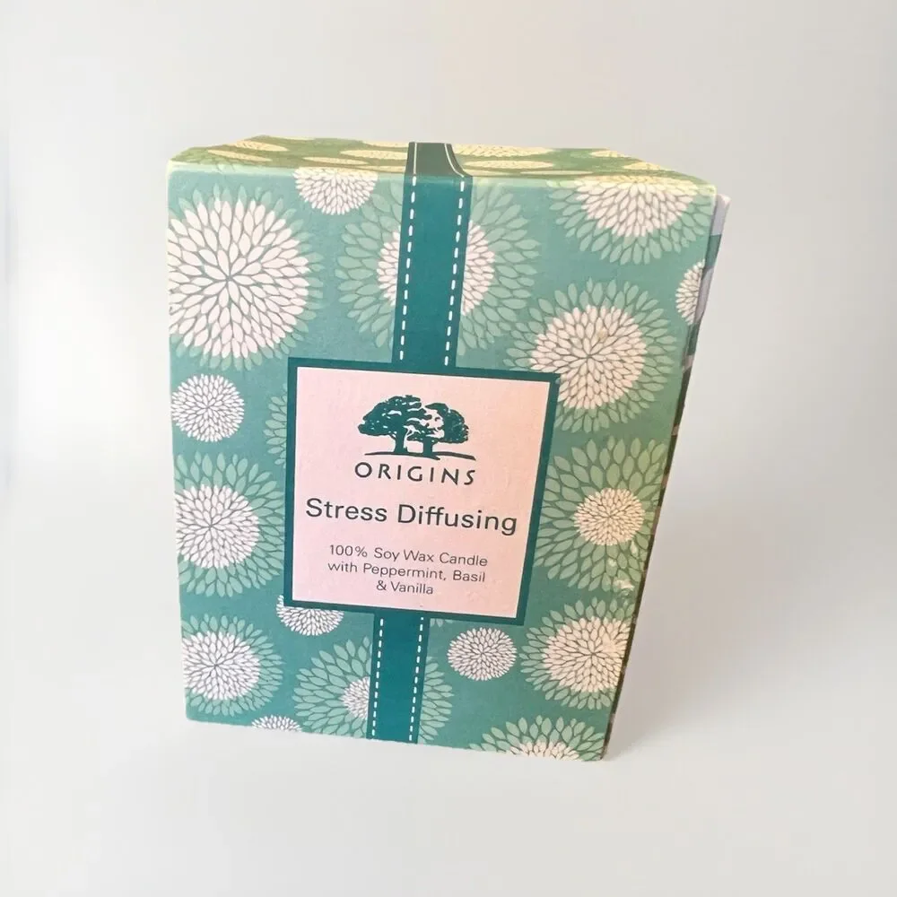 Origins Stress Diffusing Soy Candle 9oz Peppermint Basil Vanilla‎ 55 Hours Burn